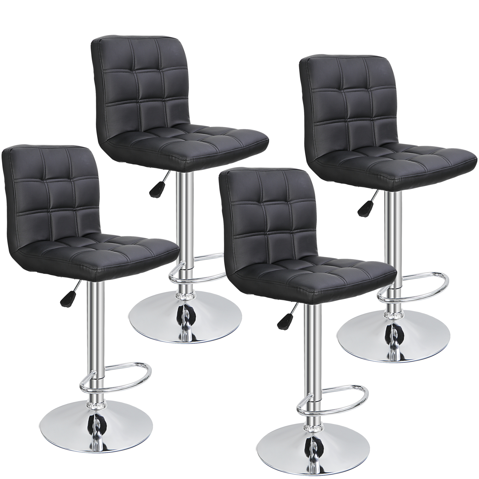 Set of 4 Bar Stools Adjustable PU Leather Modern Swivel Dinning Chair with Back
