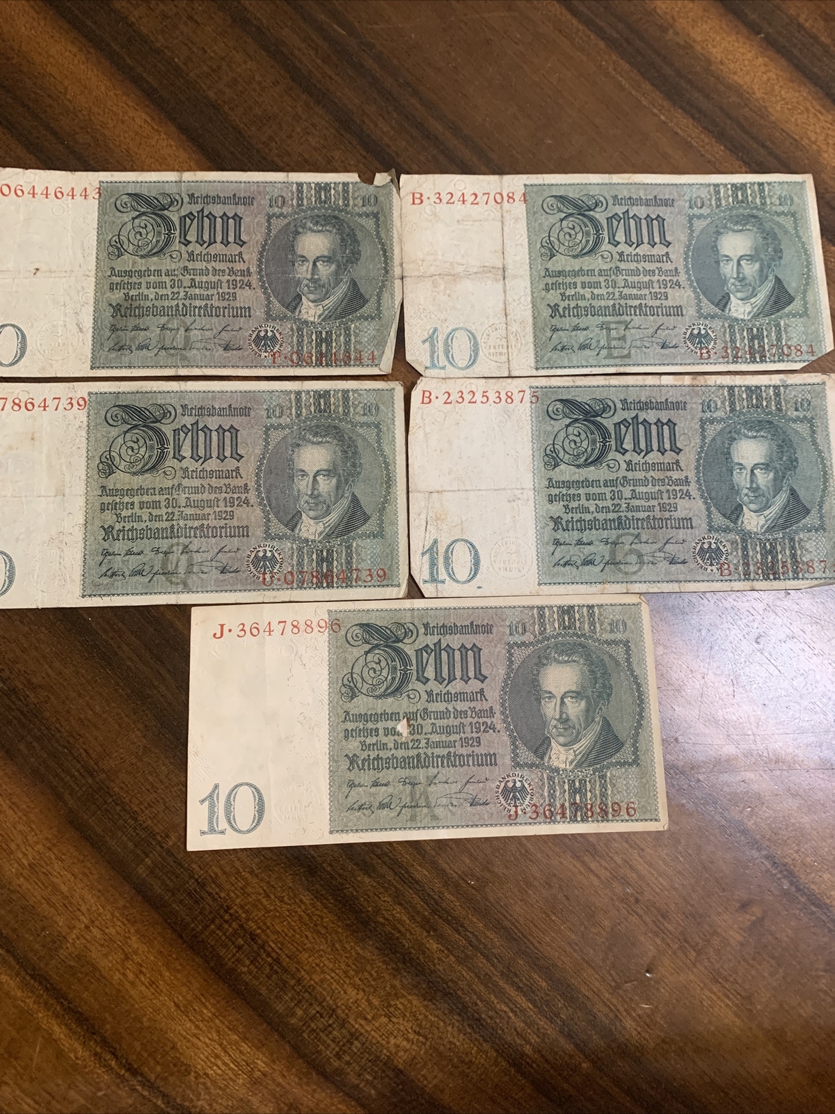 1929 Germany 10 mark Banknote Lot 5 Pcs With Tears And Missing Parts