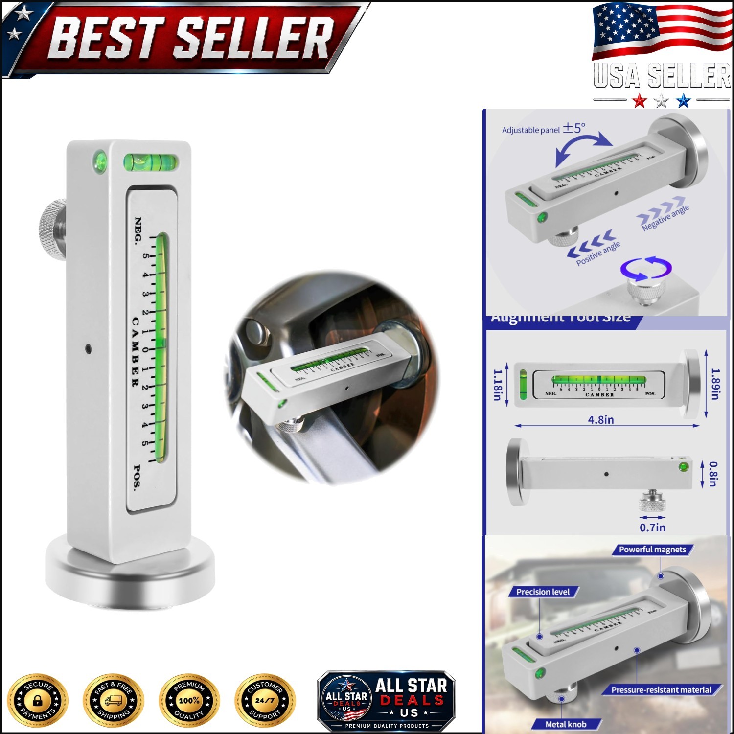 Professional Camber Caster Alignment Tool with Magnetic Base - Durable & Compact