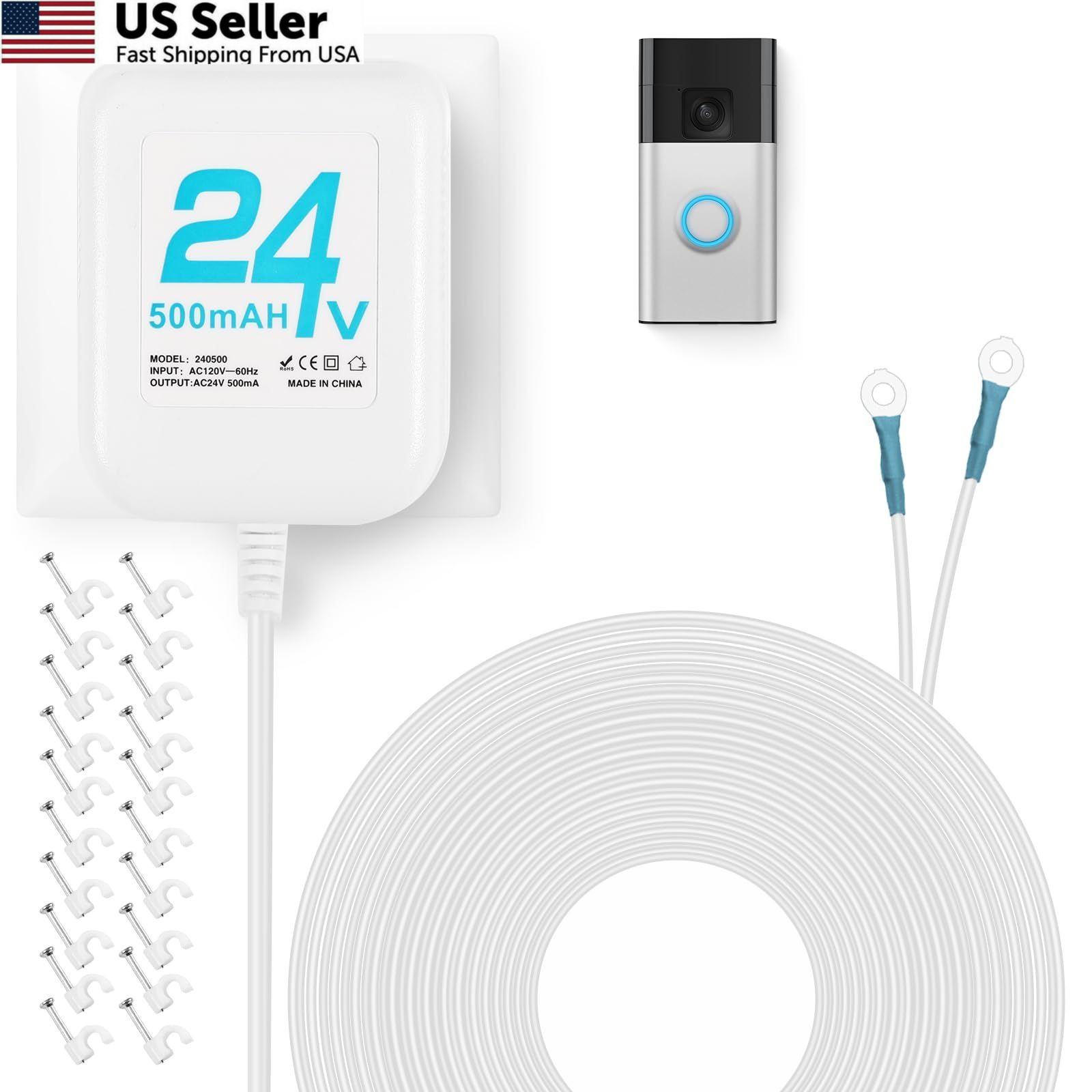 24V Doorbell Transformer, AC Adapter for All Ring Video White