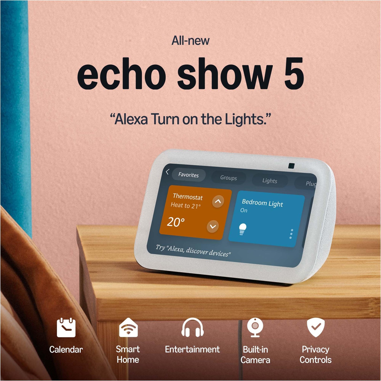 Echo Show 5 with Legrand Radiant Smart Plug Glacier White