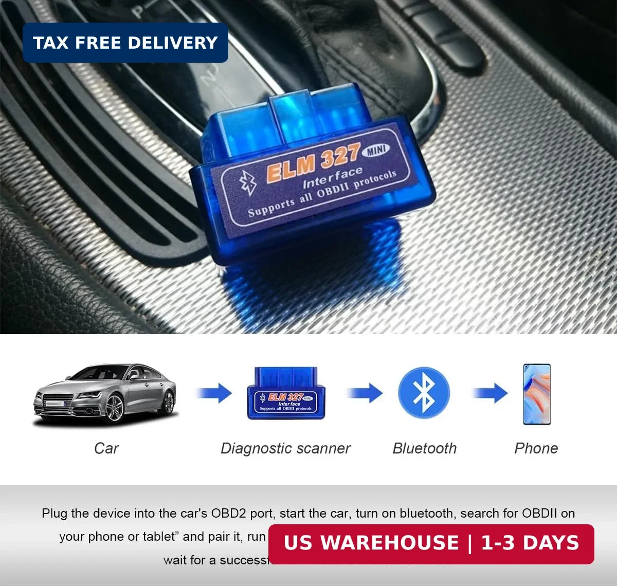 2 PCS ELM327 OBDII Car Auto Diagnostic Scanner, Professional Mini Bluetooth Scan