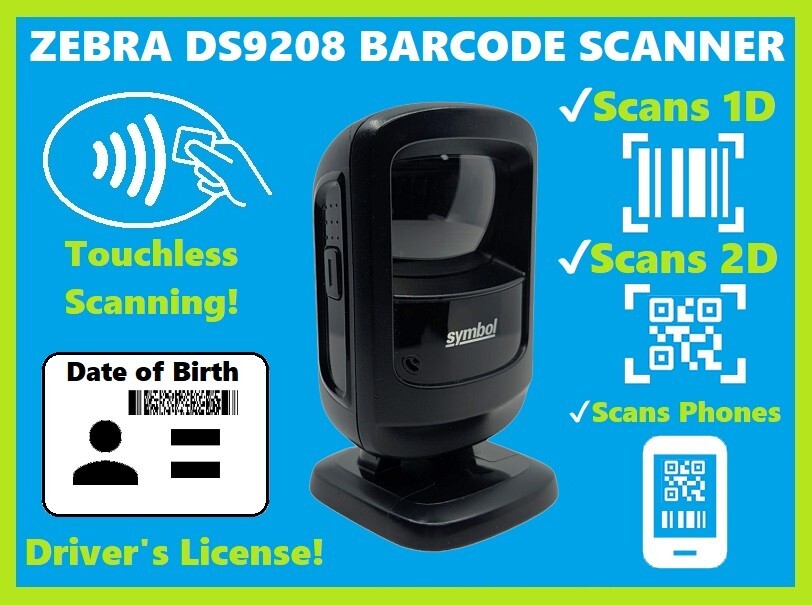 ✅Zebra DS9208 Driver's License Barcode Scanner, 2D/1D, PDF417, QR Codes, USB!🔥⭐