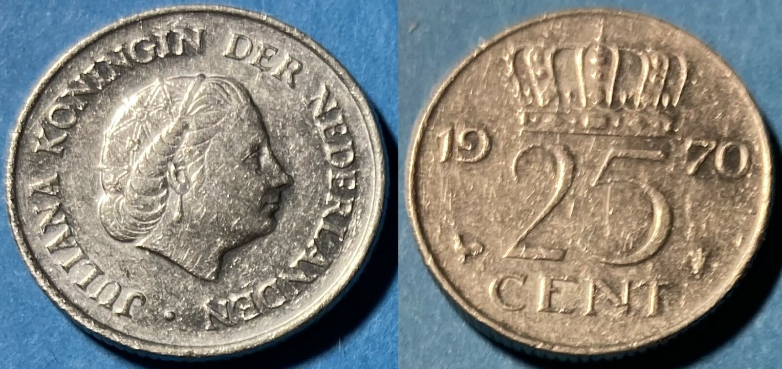 Netherlands 1970 25 Cents - Juliana KM-183 Nickel XF- Luster #97 - US Seller