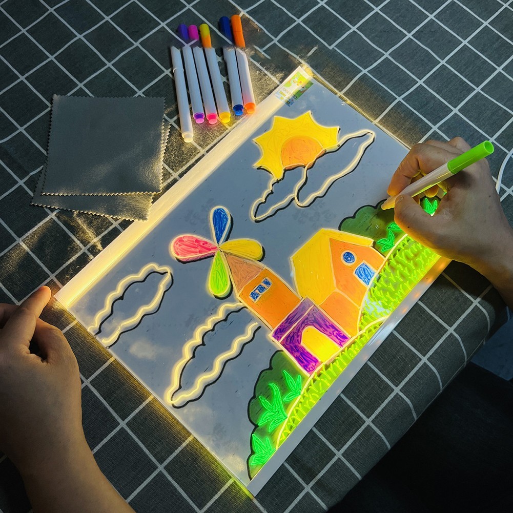 DIY For-Kids LED Writing Board With 7 Color Pens for acrylic Drawing Pad And