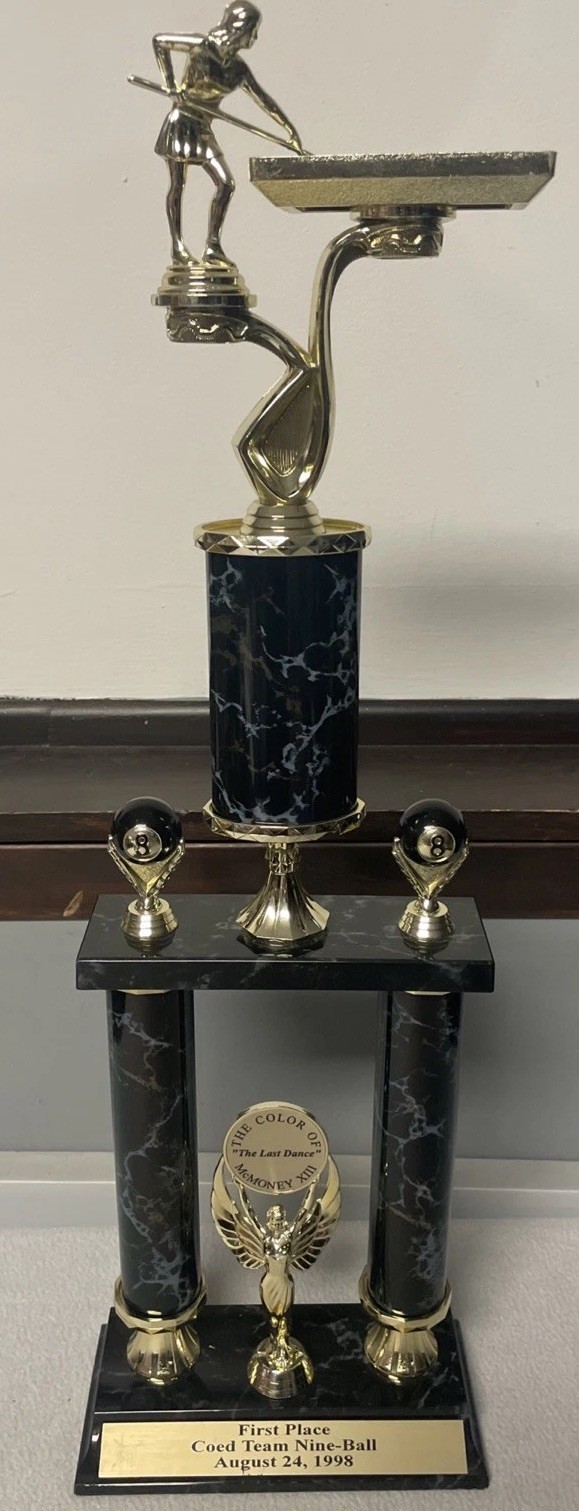 Vintage 1998 Billiards Trophy 1st Place Coed Team 9-Ball Pool Table Topper 27”