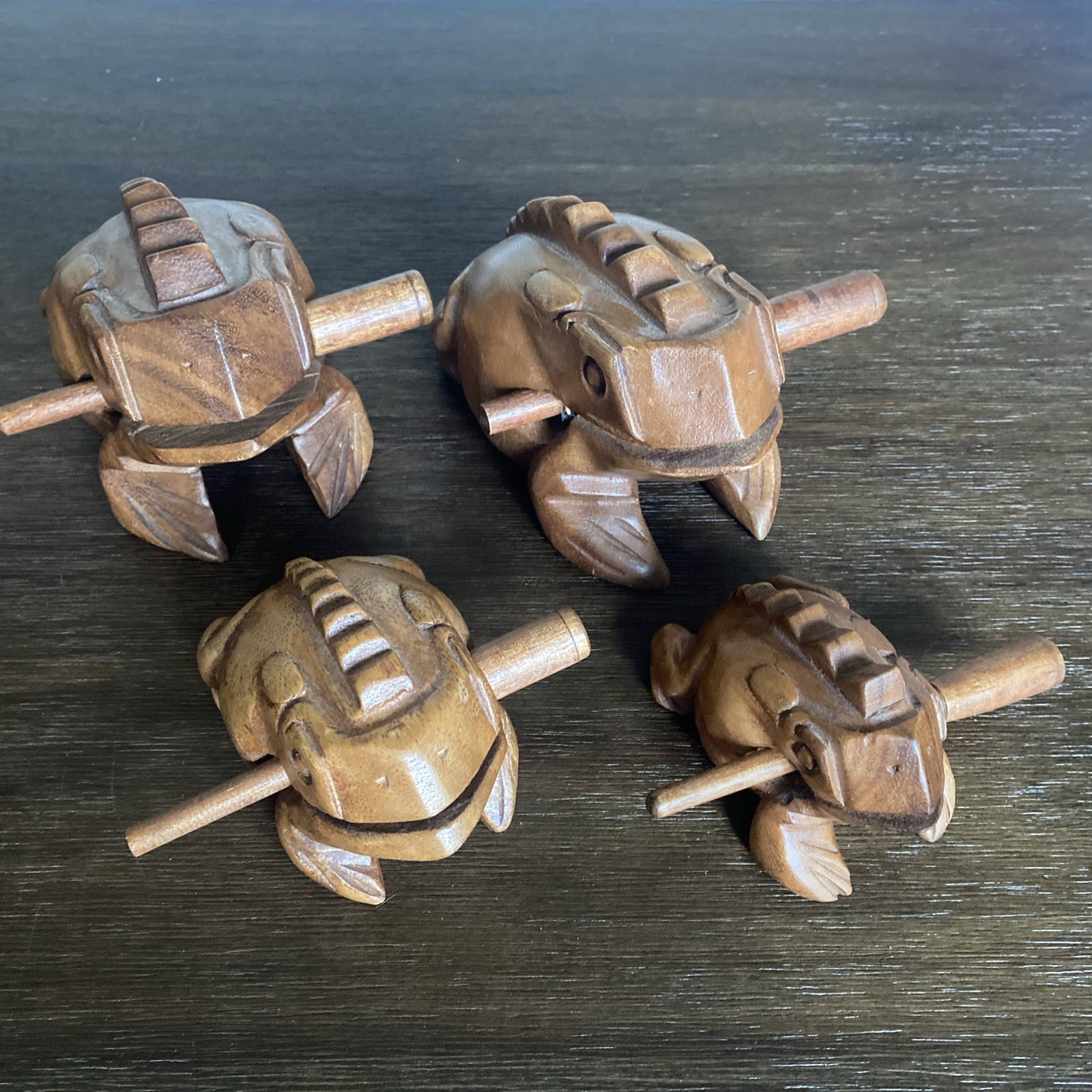 Guiro Percussion 4 Musical Instruments Natural Brown Frog Croaking Wooden Carved