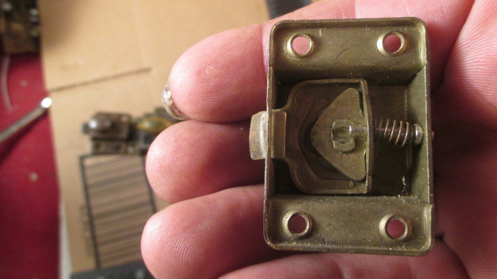 OLD Cupboard Slide Latch Hoosier Cabinet missing the catch 1 3/4x 1 1/4"