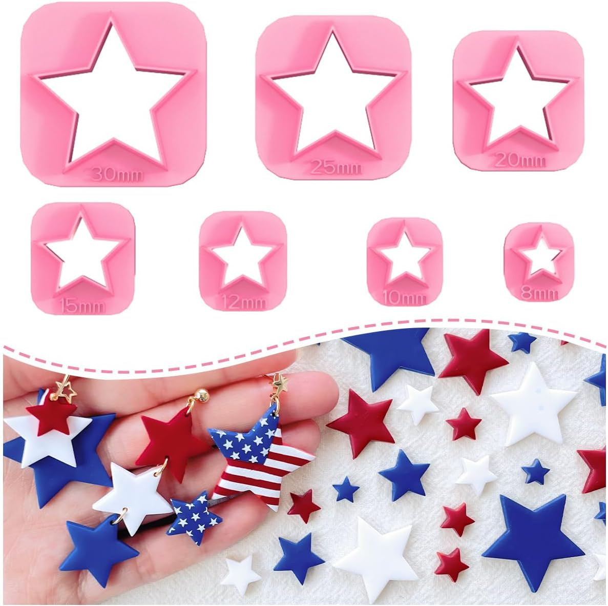 Stars Polymer Clay Cutters - 7 Pcs for Independence Day Crafts