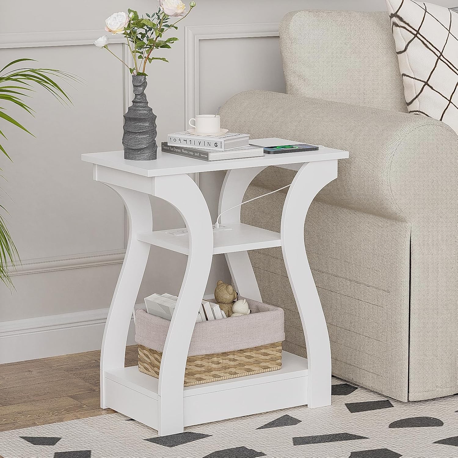 End Table W/ Charging Station Side Table W/ USB Ports & Outlets Nightstand 3