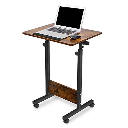 Height Adjustable Mobile Standing Desk 16×24 in,360° Flip Desk Rustic Brown