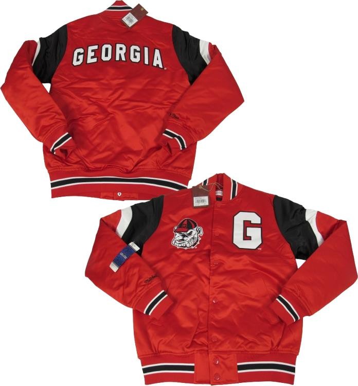 New Georgia Bulldogs Mens Mitchell & Ness Heavy Weight Satin Snap Jacket $150
