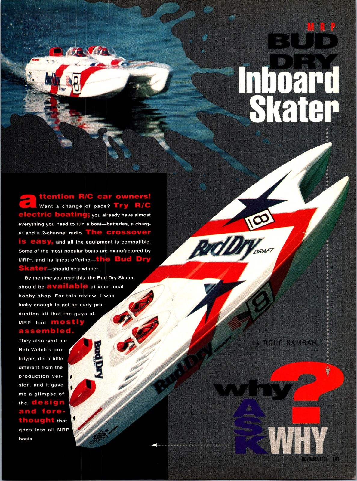 Bud Dry Inboard Skater RC Boat Vintage 1992 Print Ad Ephemera Electric Crossover