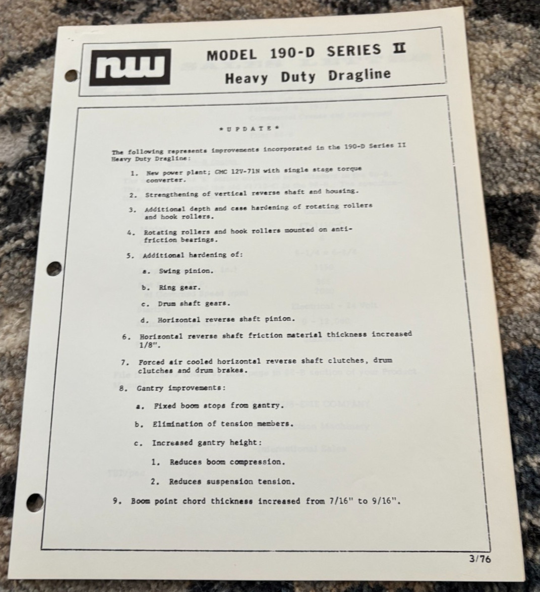 North West 190-D Series II Heavy Duty Dragline Updates Brochure AMIL25