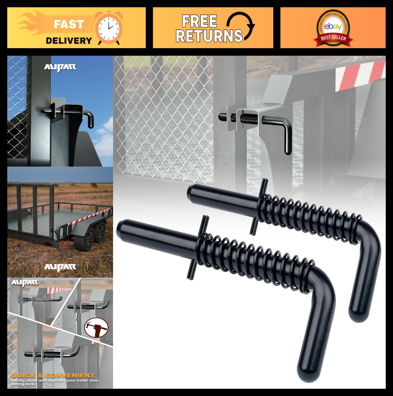 Heavy Duty Steel Trailer Gate Spring Latch Pin Repair Kit | Rust-Resistant Black