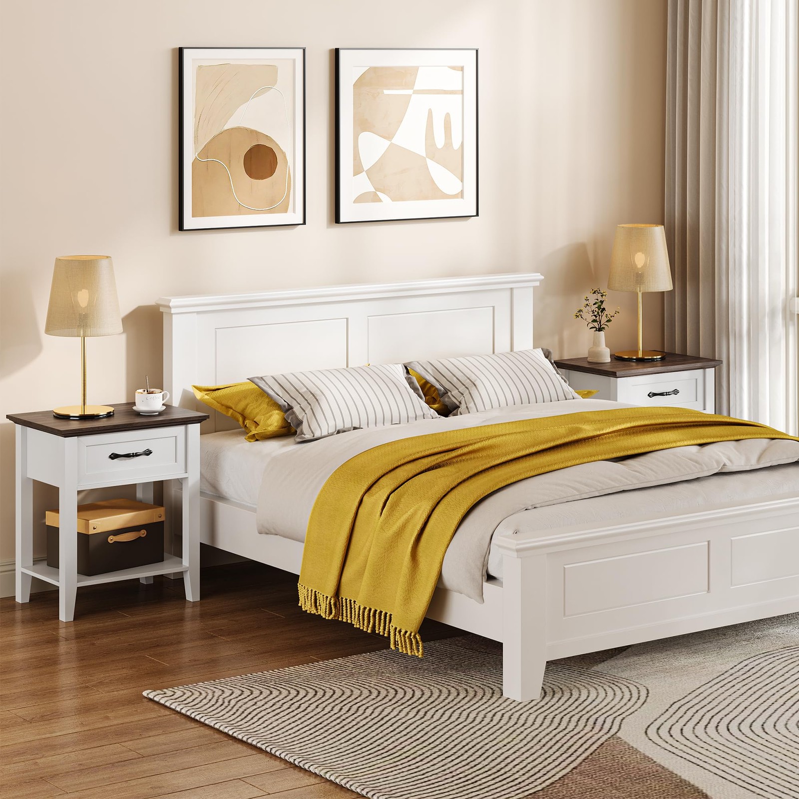 Nightstands Set of 2, End Table with Drawer, Side Table for Spaces, White