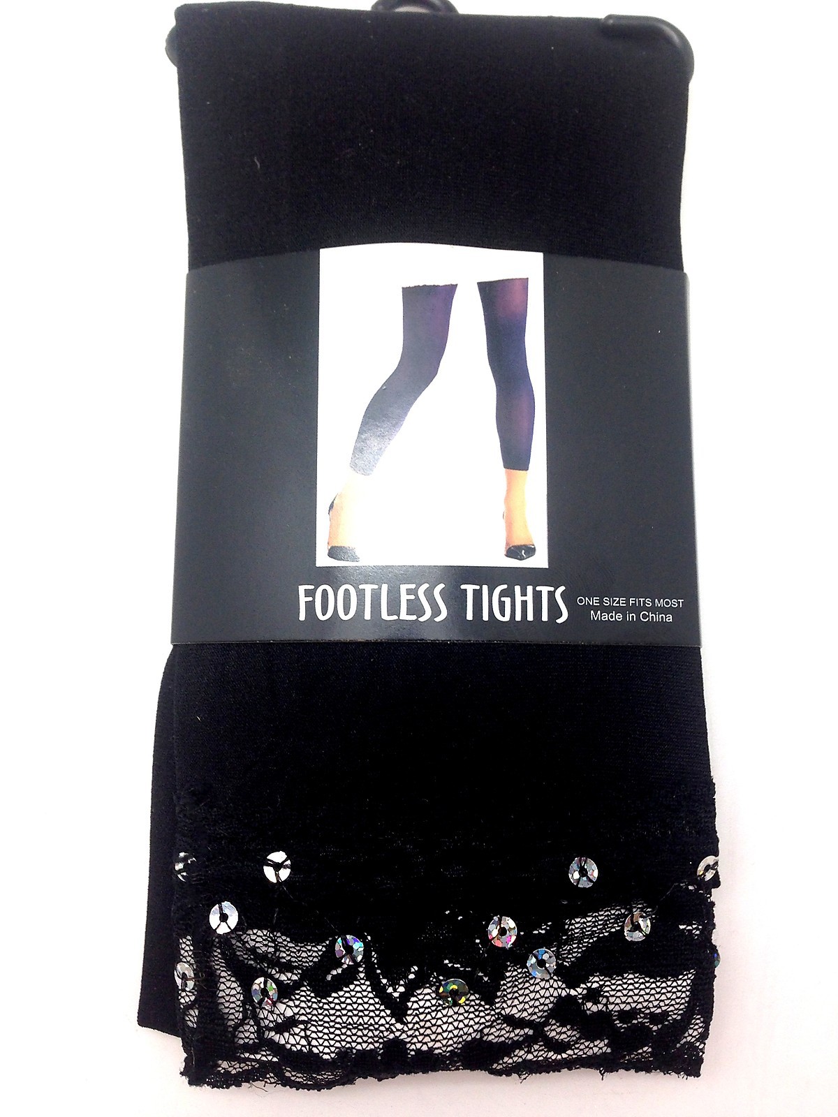 Womens Footless Tights Black One Size Fits Most Pantyhose Hosiery Girl Sparkle