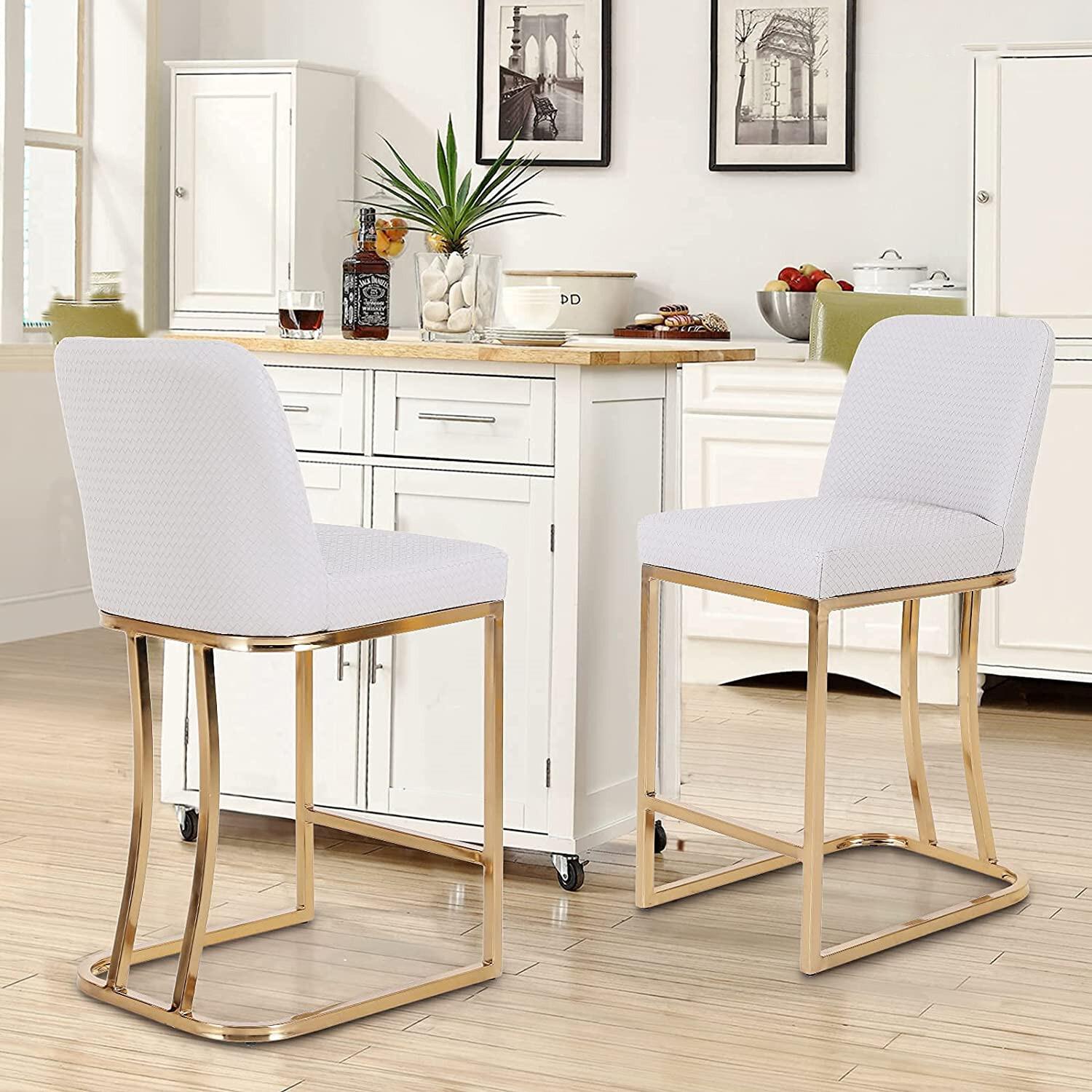 1 PACK Fabric Bar Stools Grey Bar Chair Breakfast Kitchen Chairs Metal Leg US