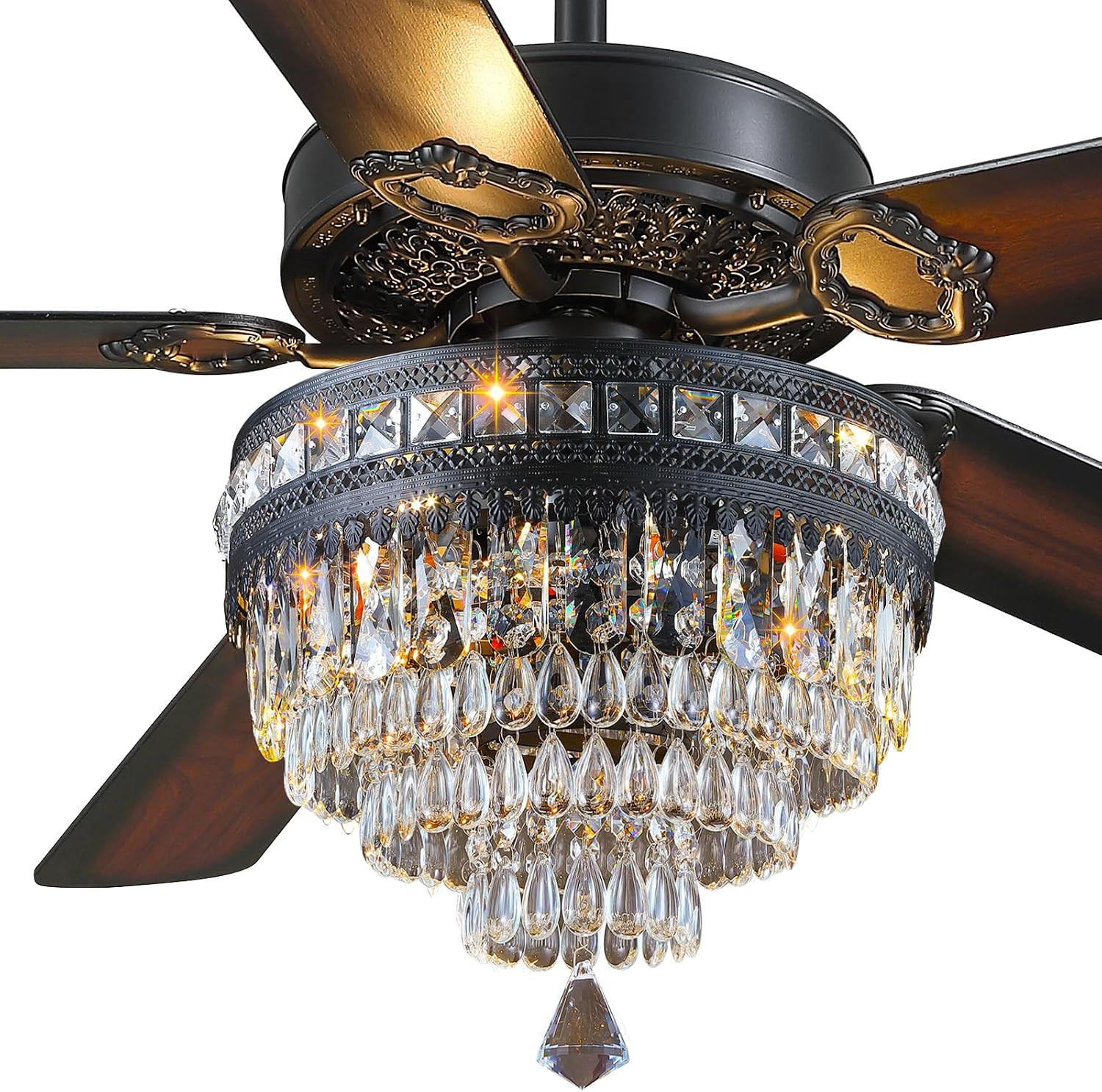 62" Black Crystal Chandelier Ceiling Fans with Lights and Remote Control | Class