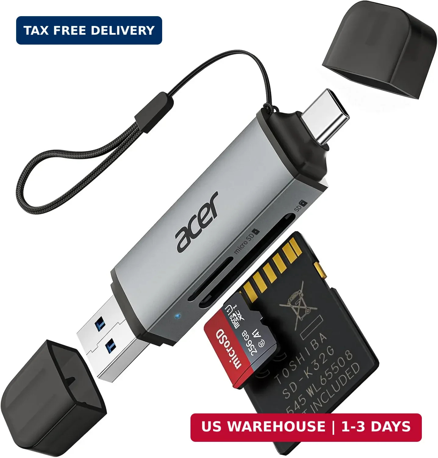 acer SD Card Reader USB C Dual Slots USB 3.0 Type C to Micro SD Card Adapter