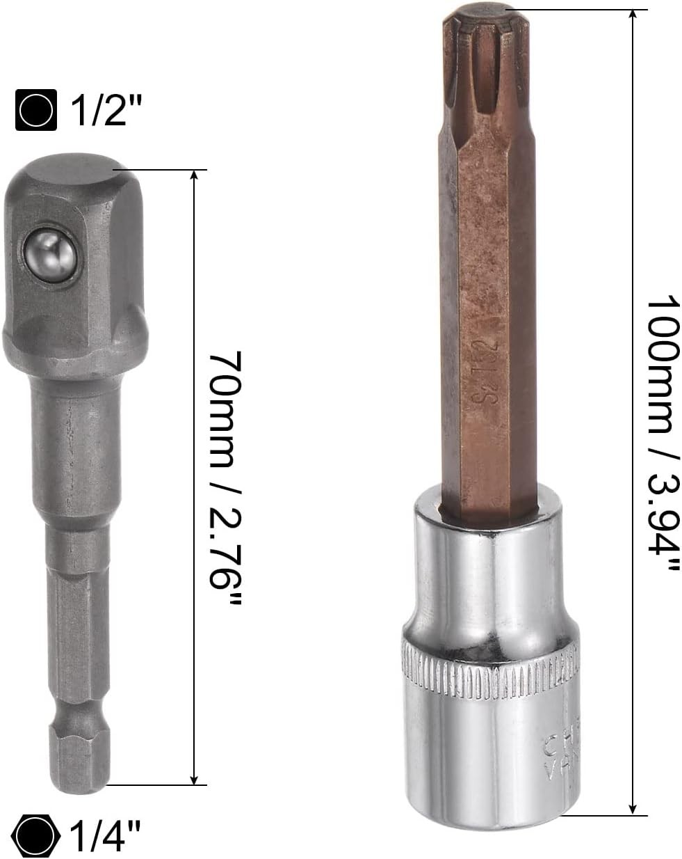 uxcell T52 Torx Bit Socket, 1/2" Square Drive CR-V Sockets, S2 Steel Bits