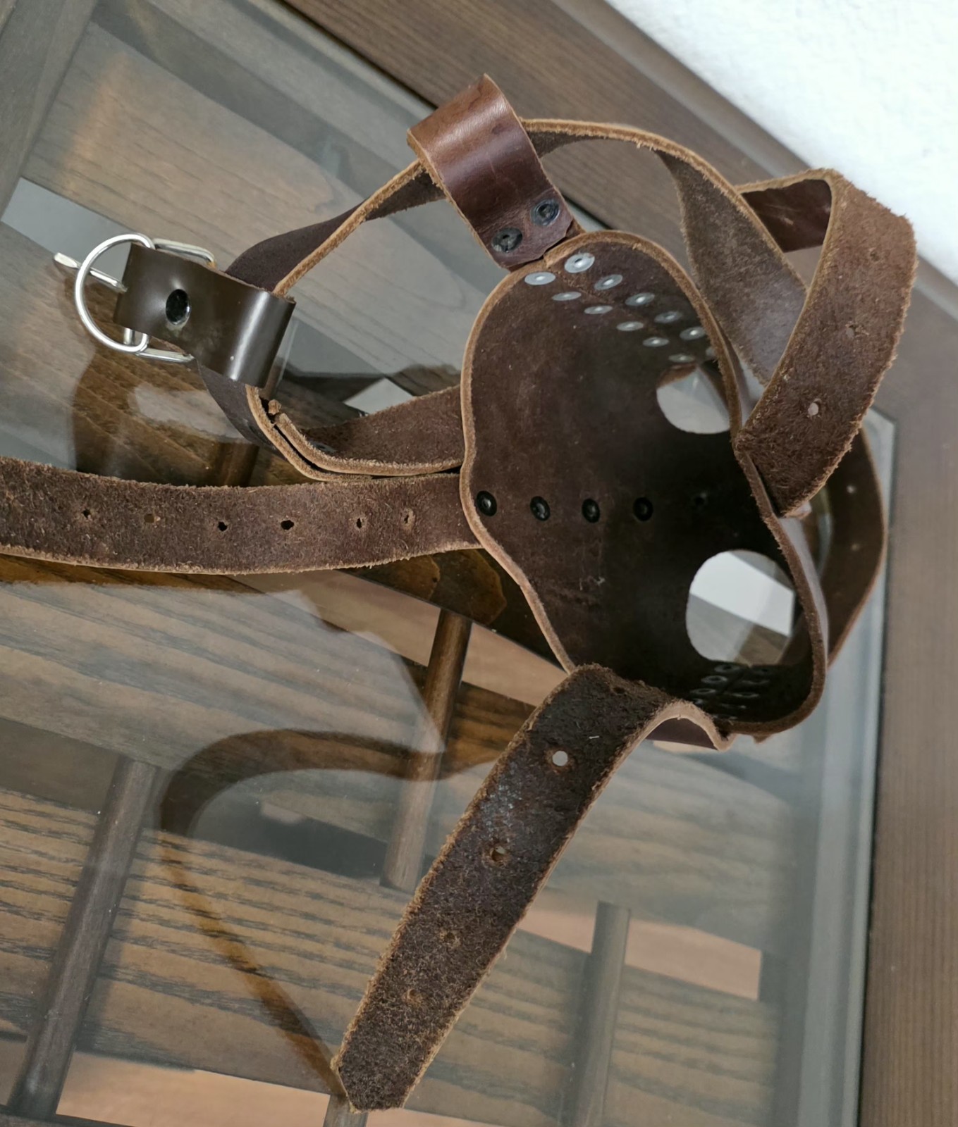 Genuine Leather Dog Muzzle Basket Style Adjustable Brown Large