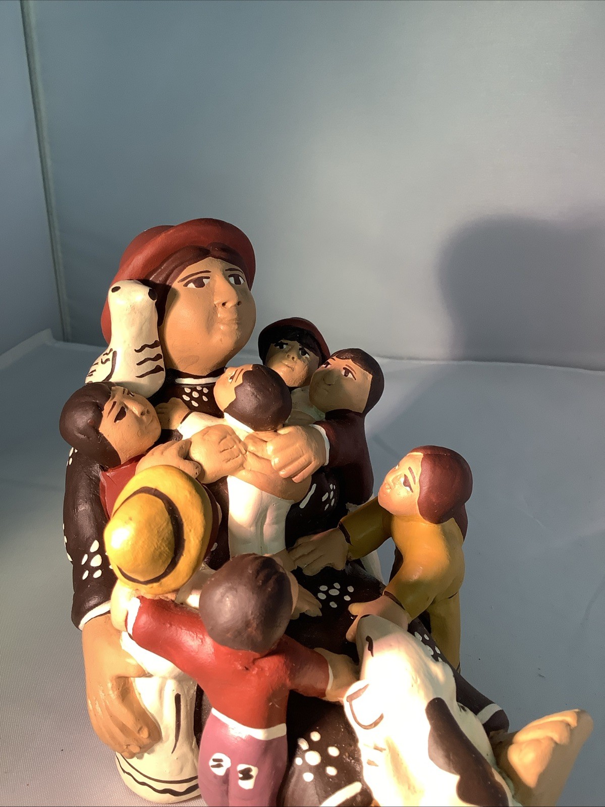 Peruvian Story Teller Figurine Woman Children Bird Dog Terracotta
