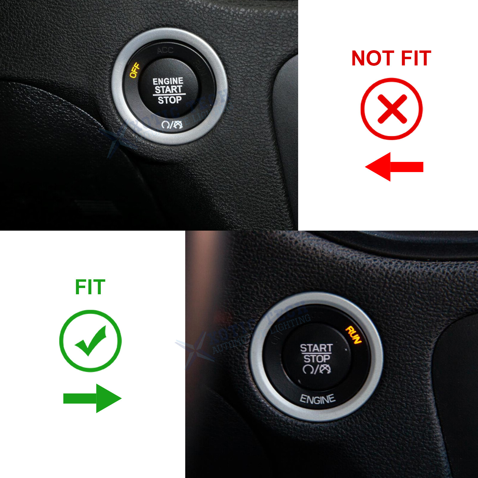 Red Engine Push Start Button & Surrounding Ring Fit Dodge Charger Challenger 10+