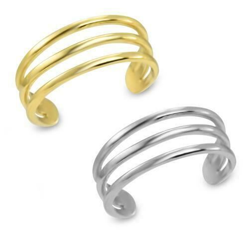 Toe Ring 14K Solid White Gold or Yellow Gold Adjustable Triple Band