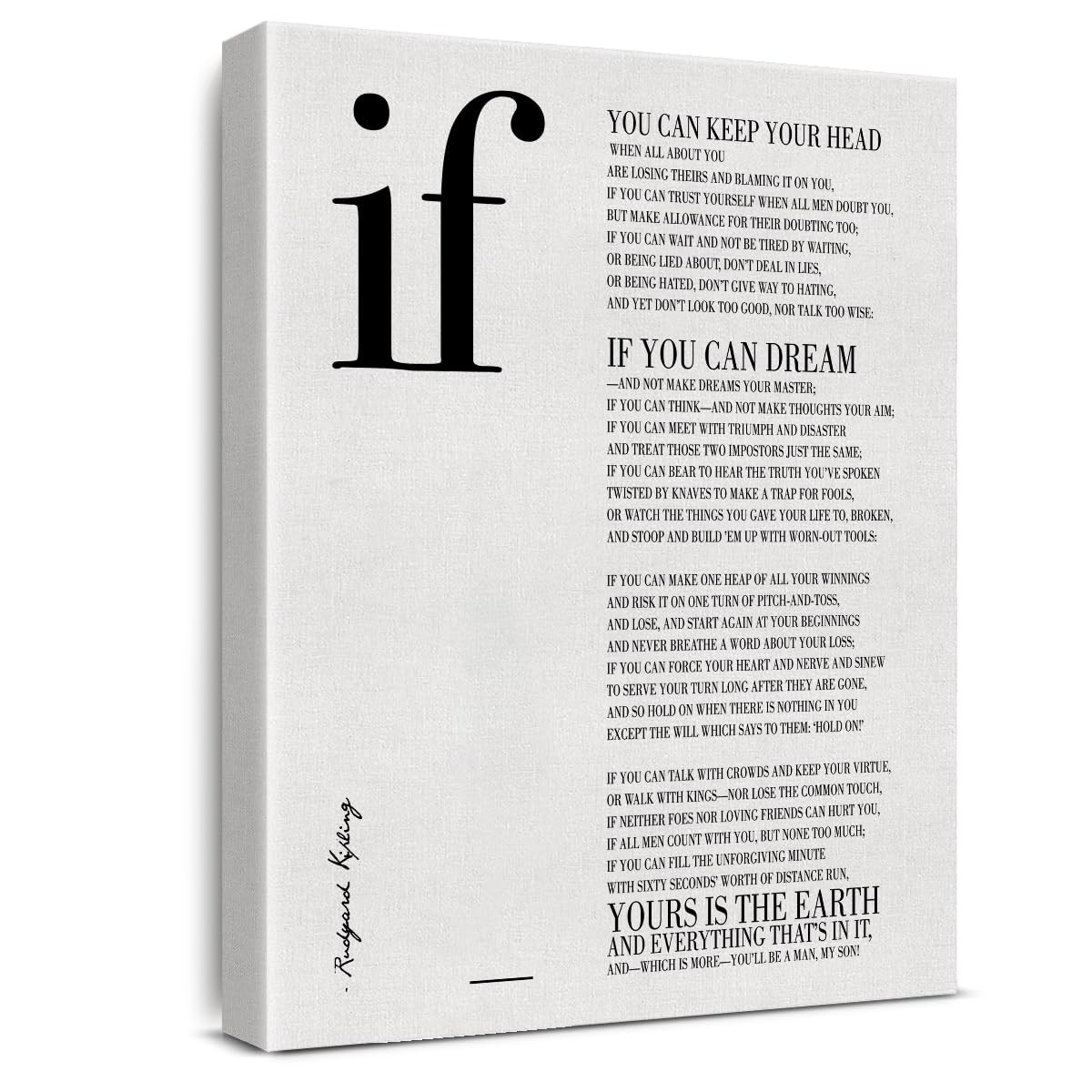 Inspirational Canvas Wall Art If Poem 15"L x 11.5"W, Decor 04