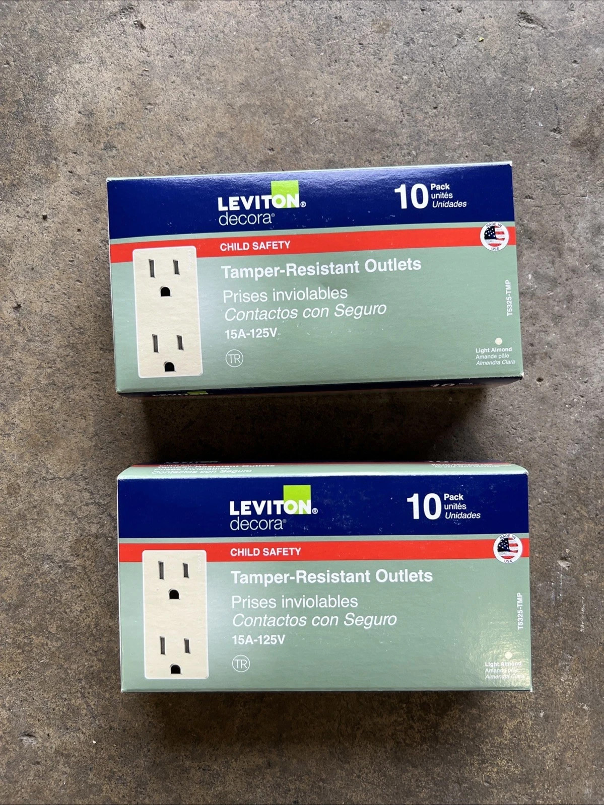 Leviton Decora T5325-TMP 15A 125V Tamper Resistant Outlet Light Almond 2 packs