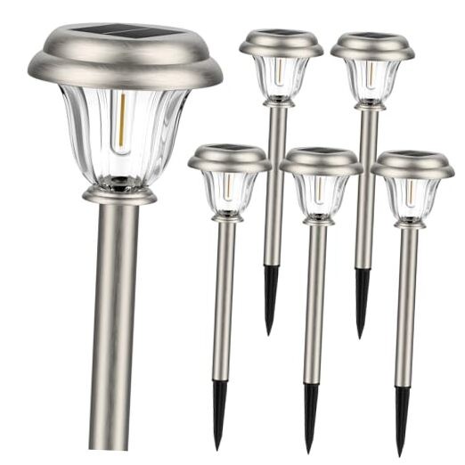 Solar Lights Outdoor Waterproof, Brushed Stainless Steel stainless steel color