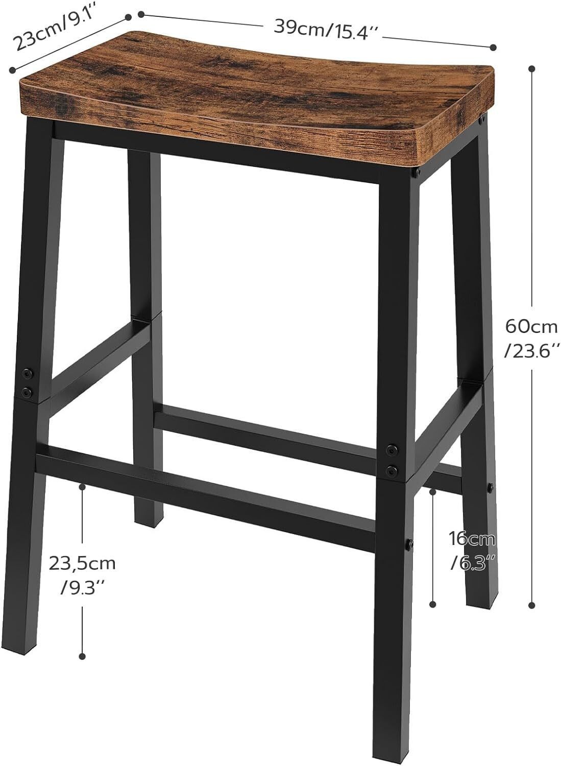 Bar Stools 23.6 Inch Saddle Stool Kitchen Counter W/ Footrests Set of 2 Strong