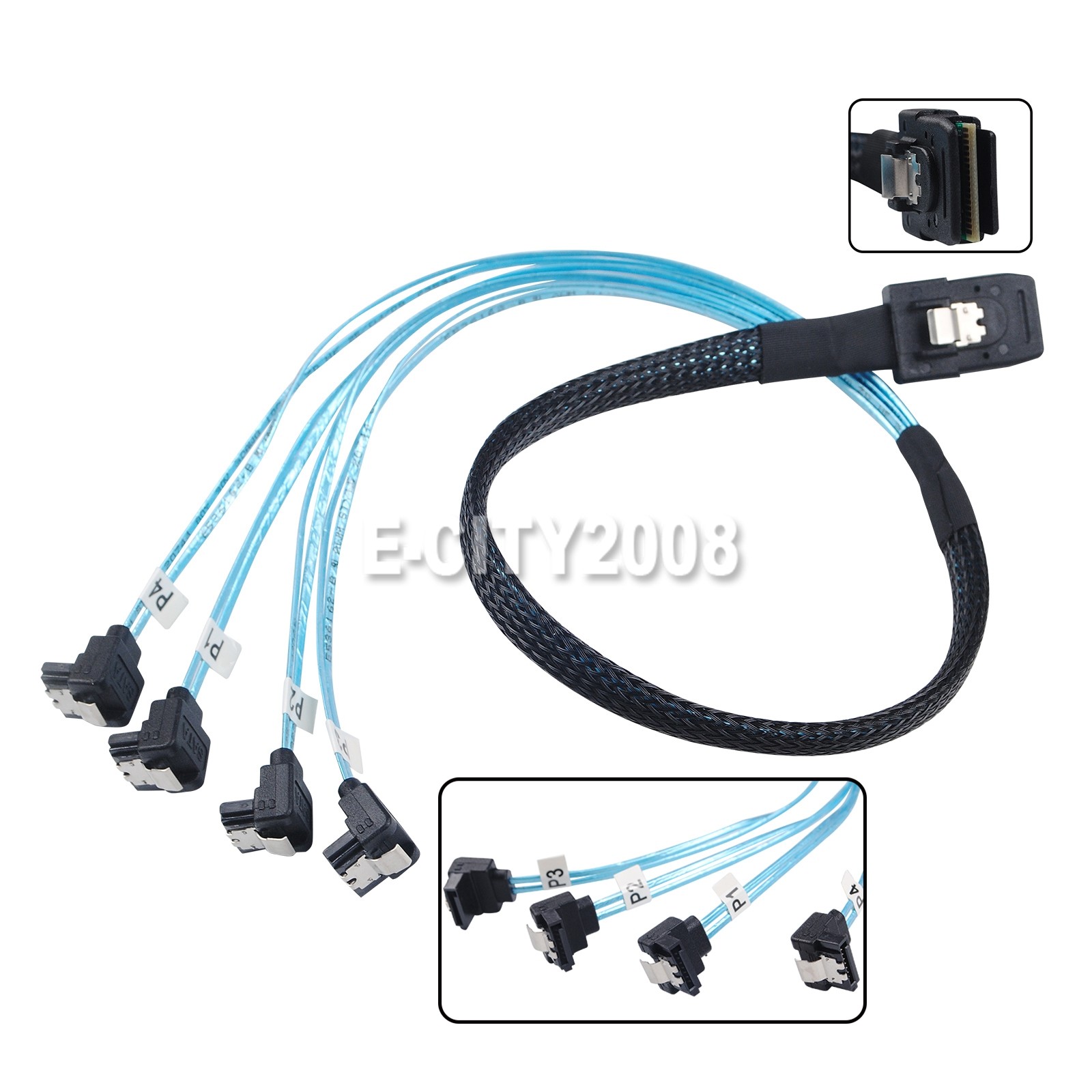 Mini SAS to 90° 4 SATA SFF-8087 Multi-Lane Forward Breakout Splitter Cable