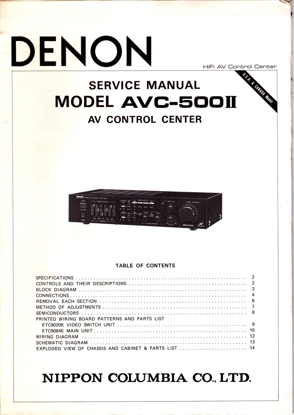 Original Denon AVC-500II Service Manual