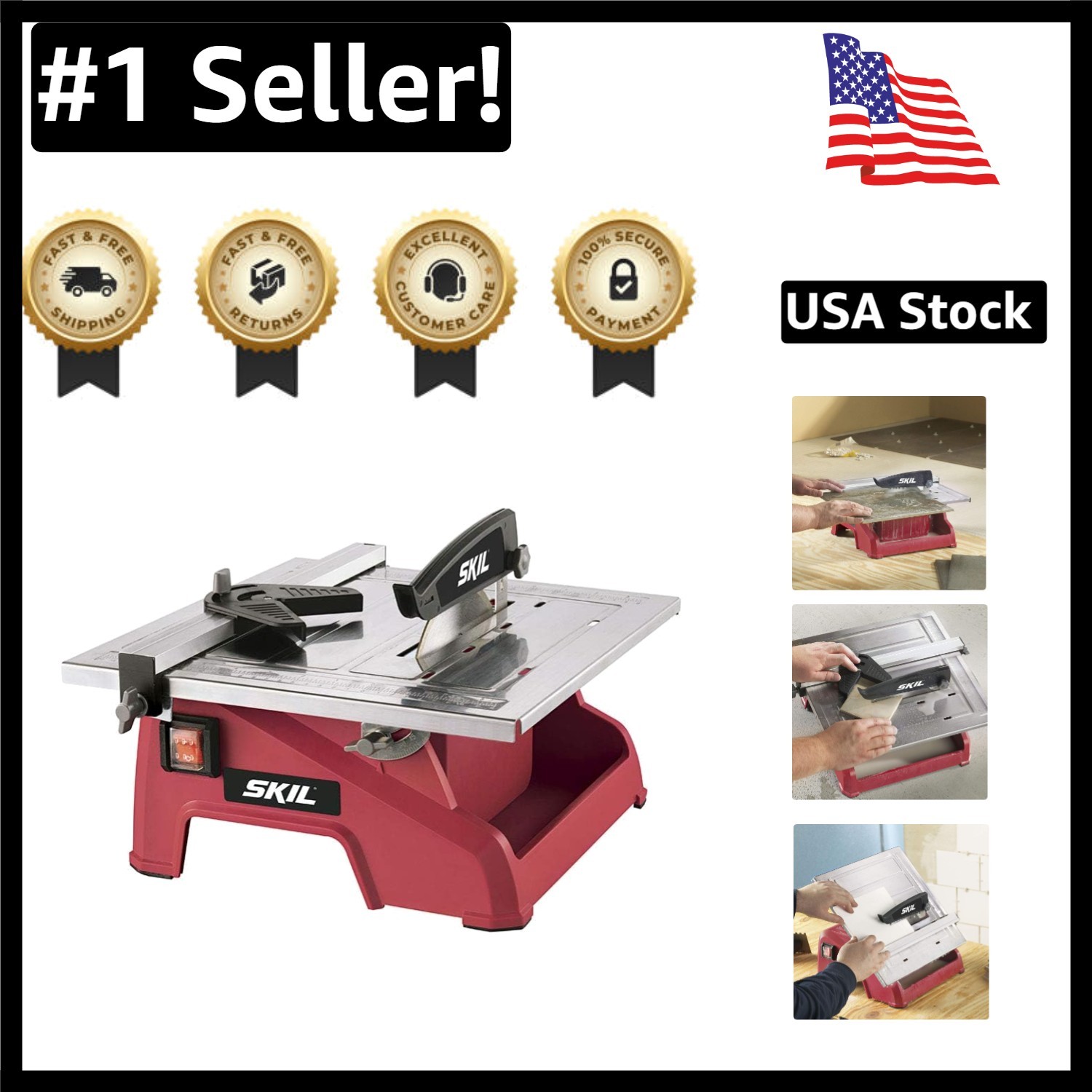 Accurate 7-Inch Wet Tile Saw - 3540-02 with Adjustable Rip Fence & Miter Gauge