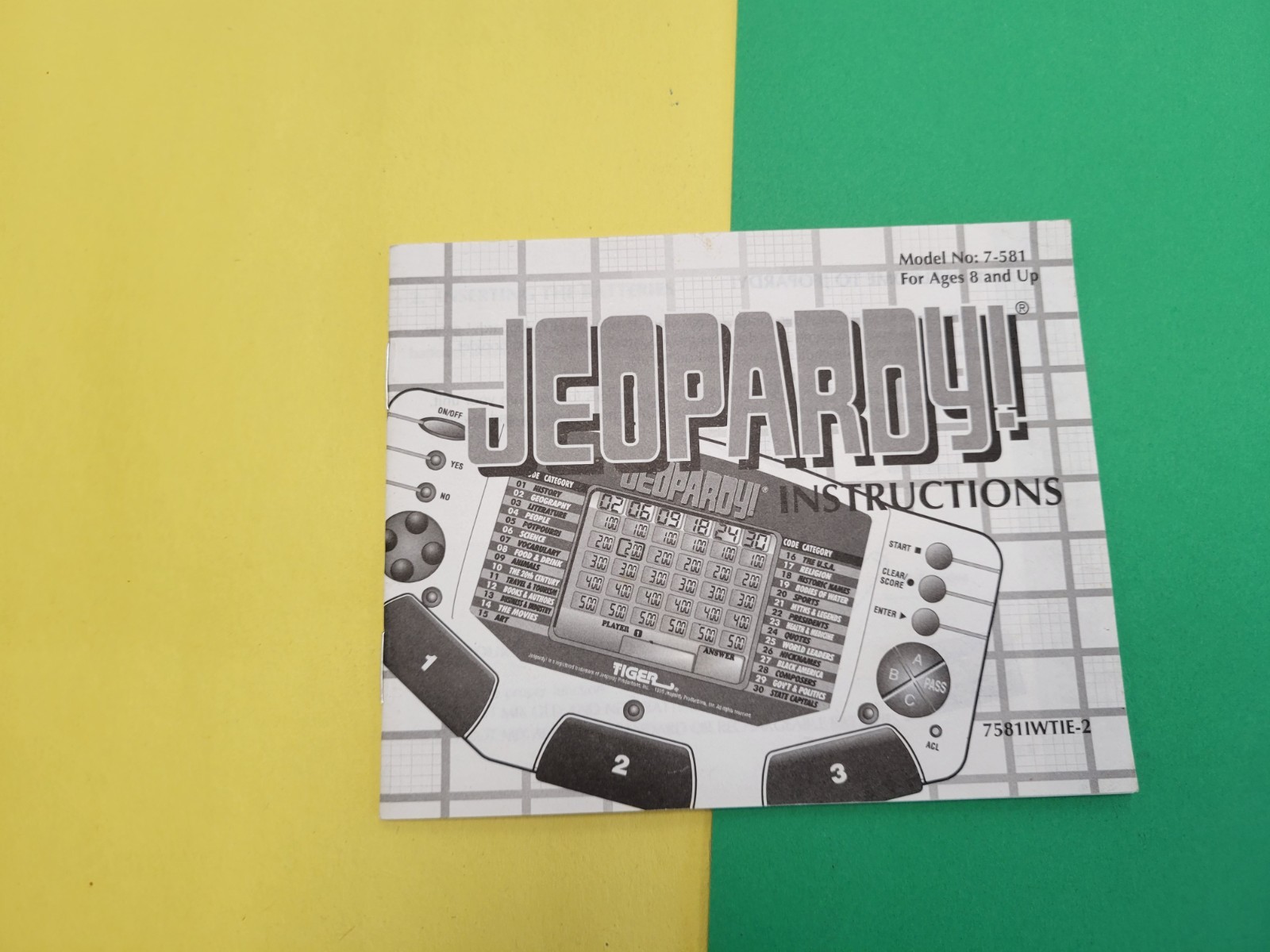 Vintage 1995 Jeopardy Handheld Game by Tiger Electronics - Manual Only