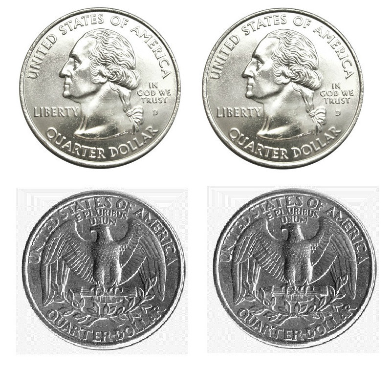 Pair of Real Double Sided Quarters 1 Two Headed and 1 Two Tailed Coin