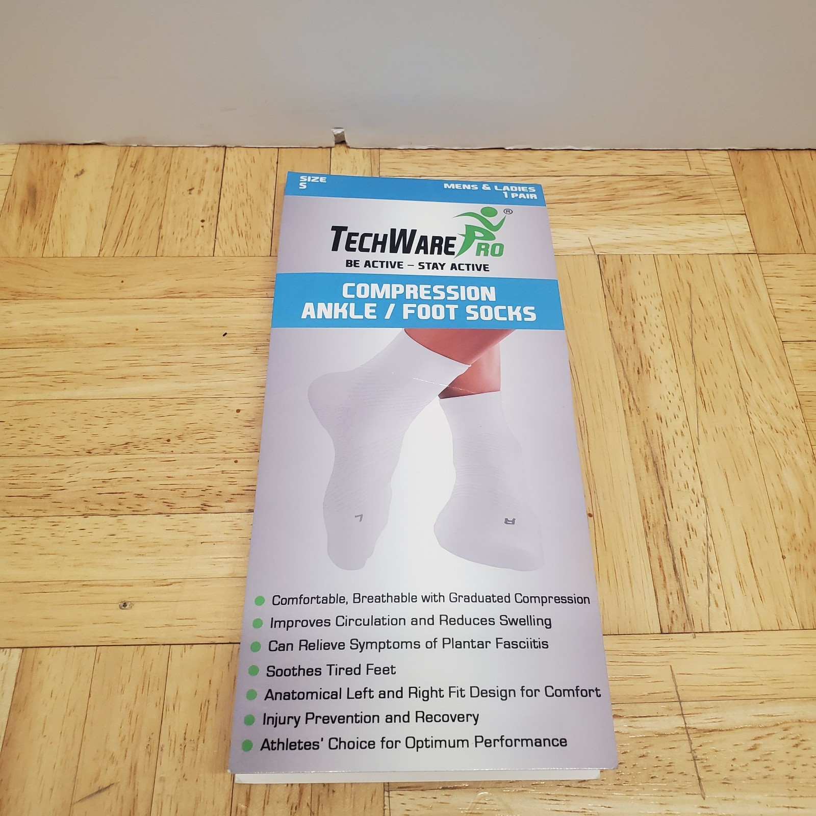 TechWare Pro Compression Ankle/Foot Socks Size S White New