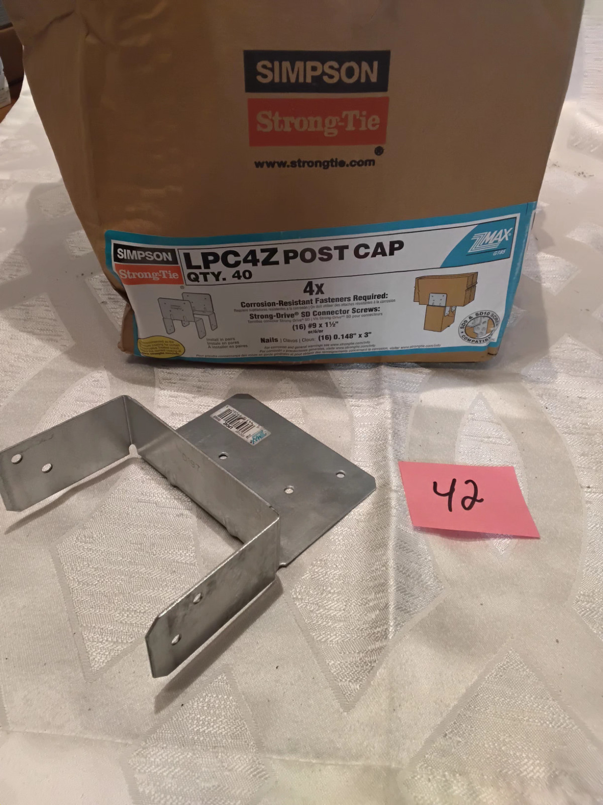 Case of 42- Simpson Strong-Tie Galv Steel Z-Max 18 Ga 4" X 4" Wood Post Beam Ca