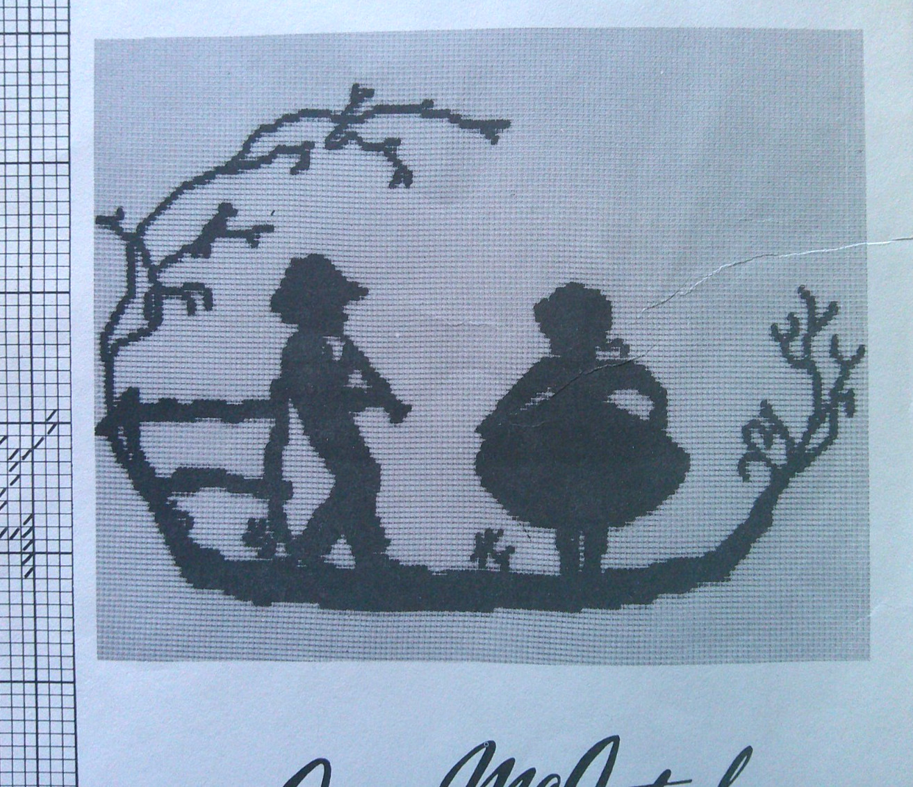 Silhouette boy & girl petit point needlepoint pattern  Jean McIntoch  *D11