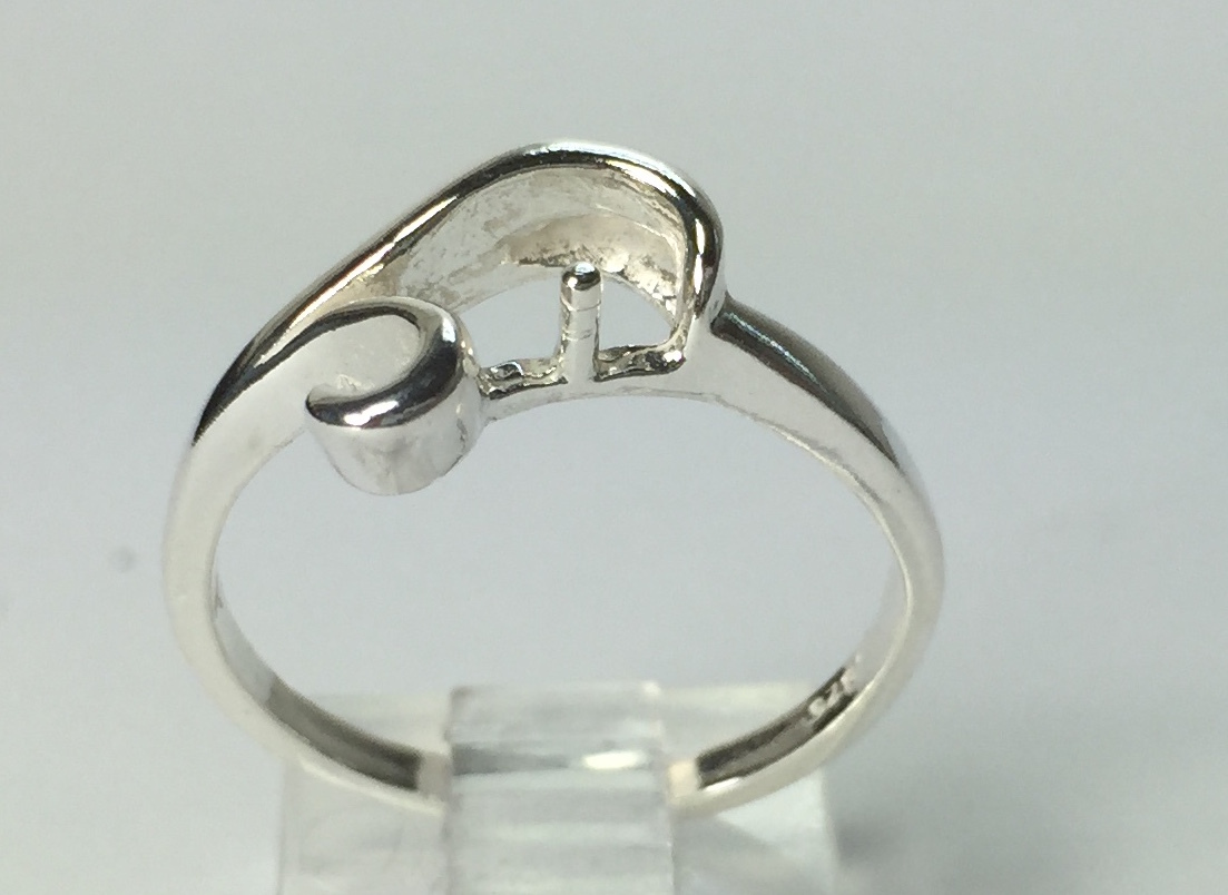Sterling Silver Ring Setting For (1) 4-8mm Half-Drilled Pearl Size 8