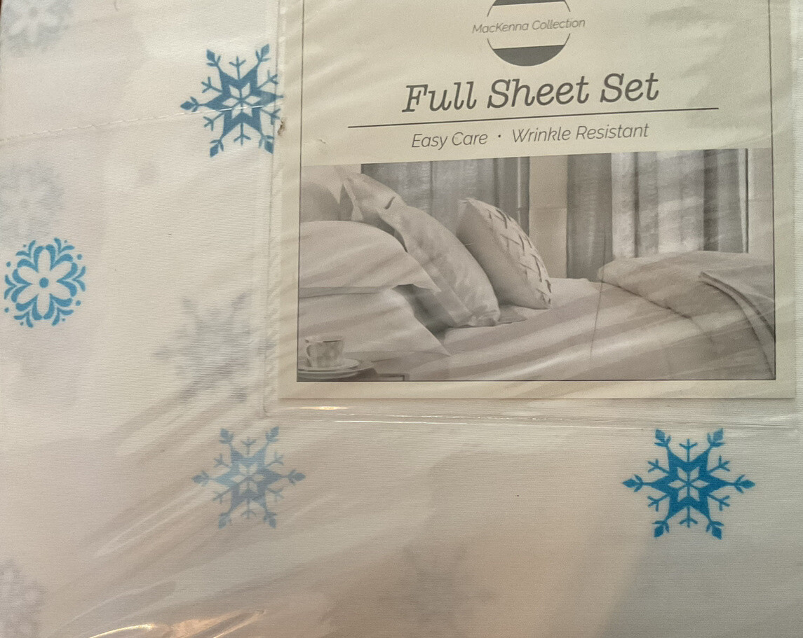McKenna Coll Microfiber Polyester FULL Sheet Set 4 Piece Set SNOWFLAKE New