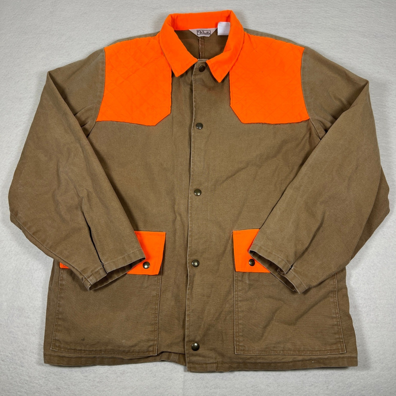 Walls Vintage Mens XLRegular Brown Hunting Jacket Blaze Orange Accents Made USA
