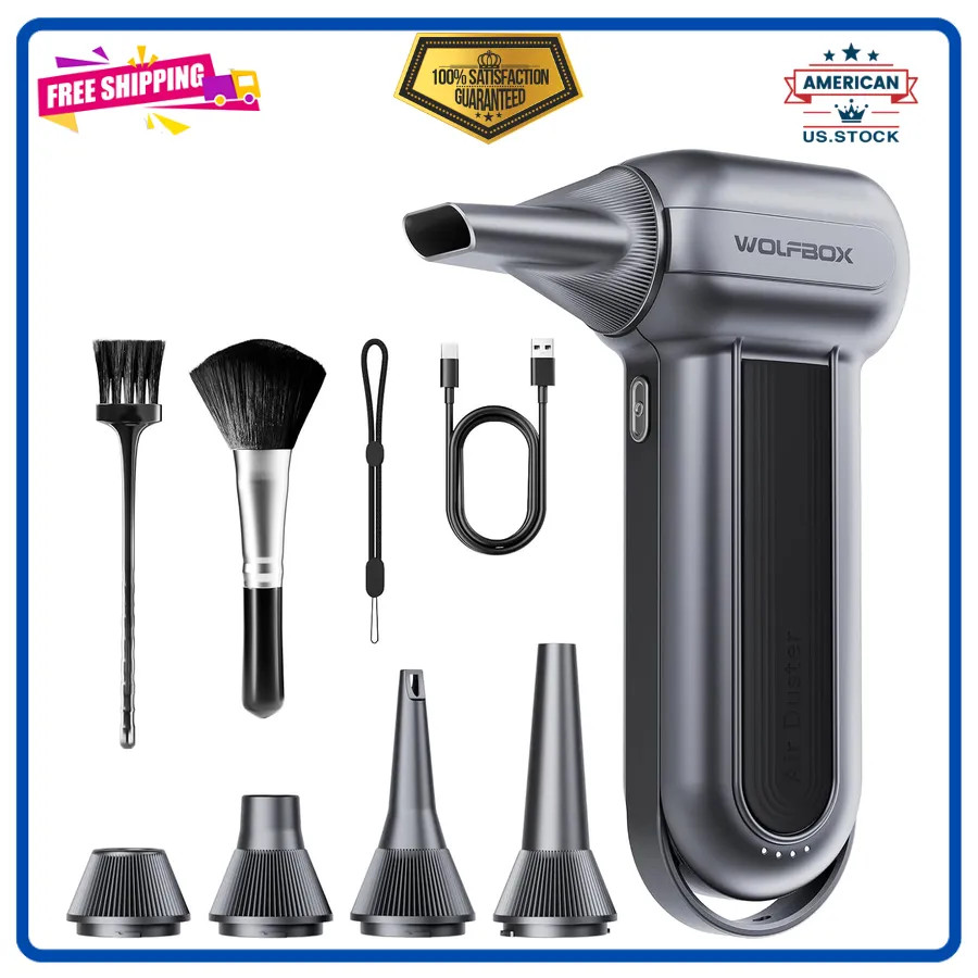 WOLFBOX Compressed Air Duster 150000RPM Turbo Fan 3-Gear Electric Keyboard Cl...