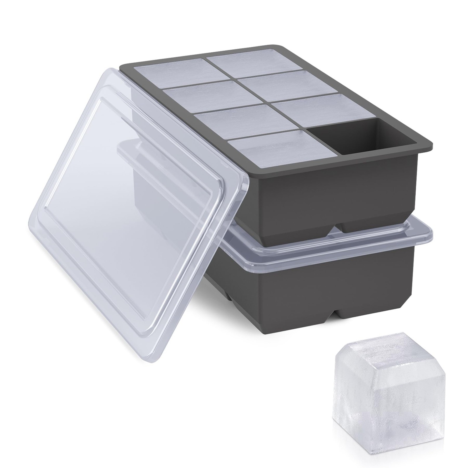 Large Ice Cube Trays 2 Pack,Big Ice Cube Molds with Removable Lids,Easy Relea...