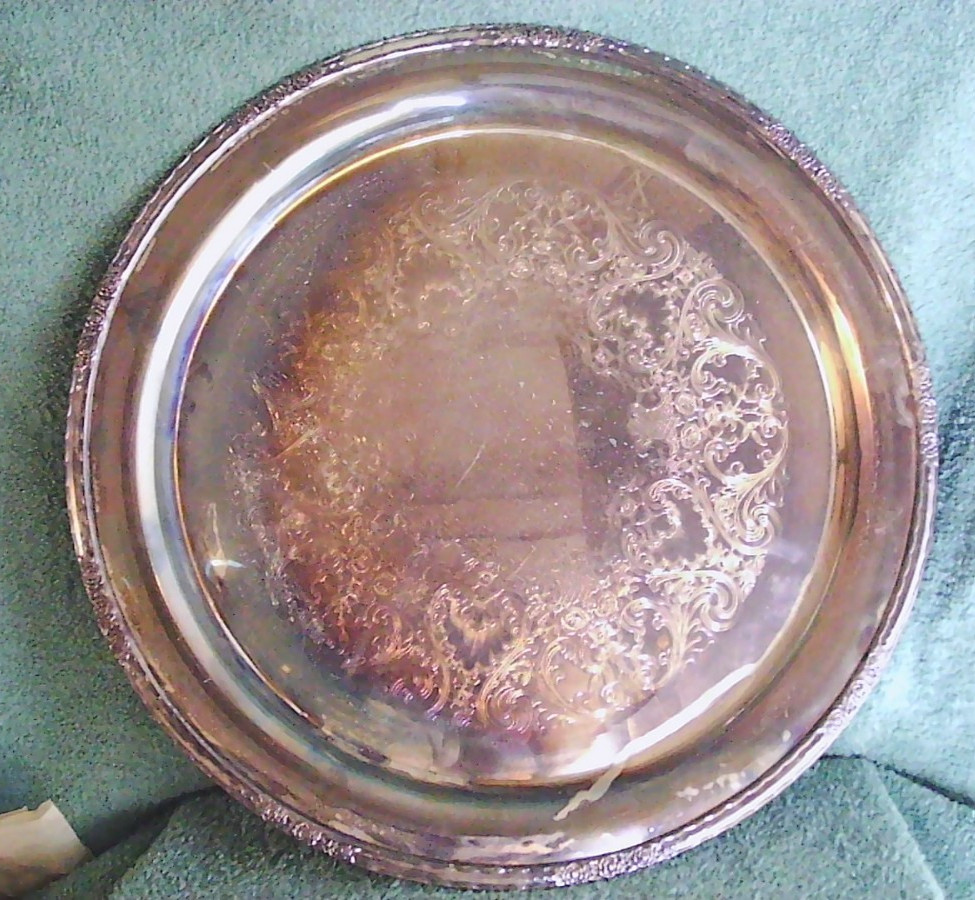 International Silver Co. #6071 "Camille" Silver Plate Round Tray 13" Floral Rim