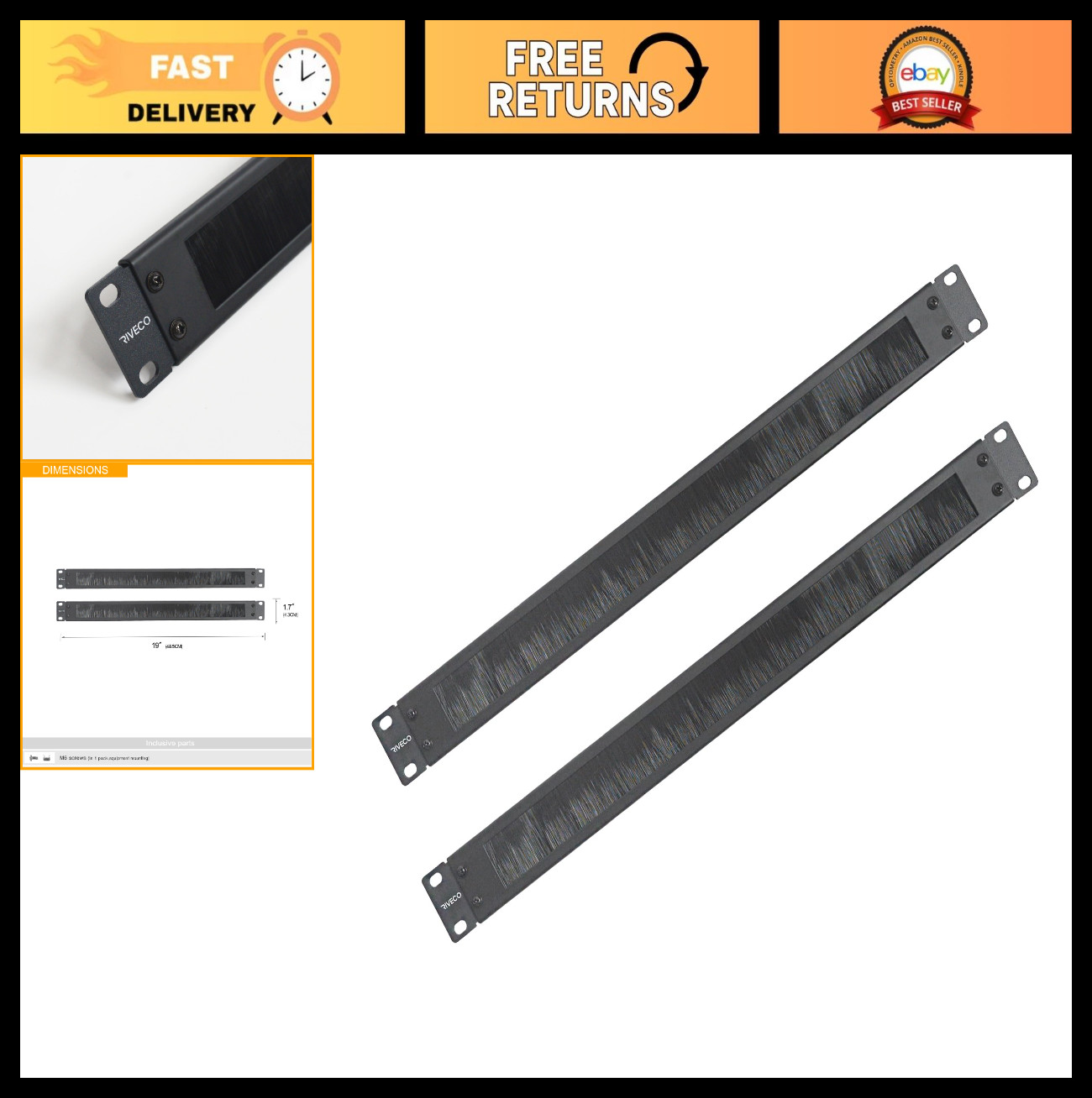 1U Brush Panels for Rack Cable Management - 19" Server Rack Organizer, 2 PCS