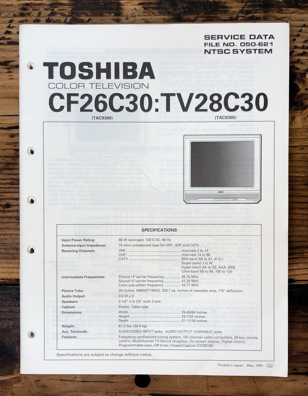 Toshiba CF26C30 TV28C30   Service Manual *Original*