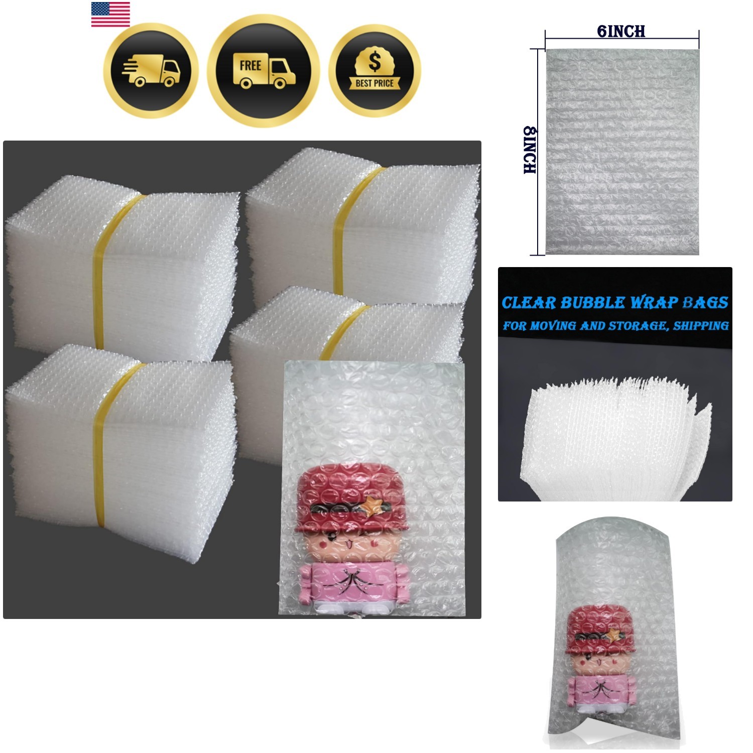 200Pcs Bubble Out Bags&Pouches, 6"x8" Clear Bubble Pouches Wrap Bag, Double W...